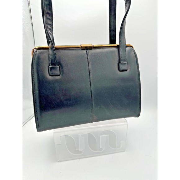 Best Handbags - Vintage Best Black Structured Handbag Gold Frame Talon Zippers Mid Century